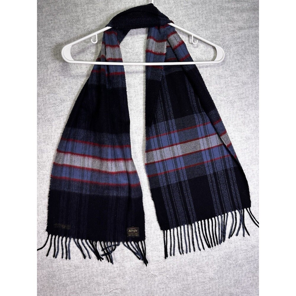 Plaid 100% Acrylic Multicolored Neck Scarf Made in Germany EUC Fringe 52” x 10”